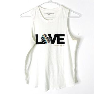 Spiritual Gangster White Black Rainbow Heart Oversized Muscle Tank Top